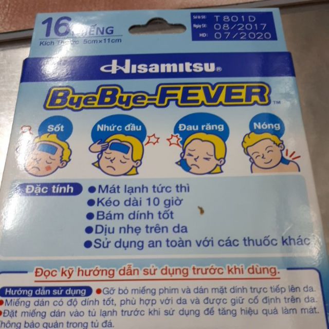 Dán Hạ sốt bye ye Fever - Nhật Bản - ( 1 họp 8 Bich,mỗi Bich 2 miếng)trẻ em từ 2tuổi trở lên