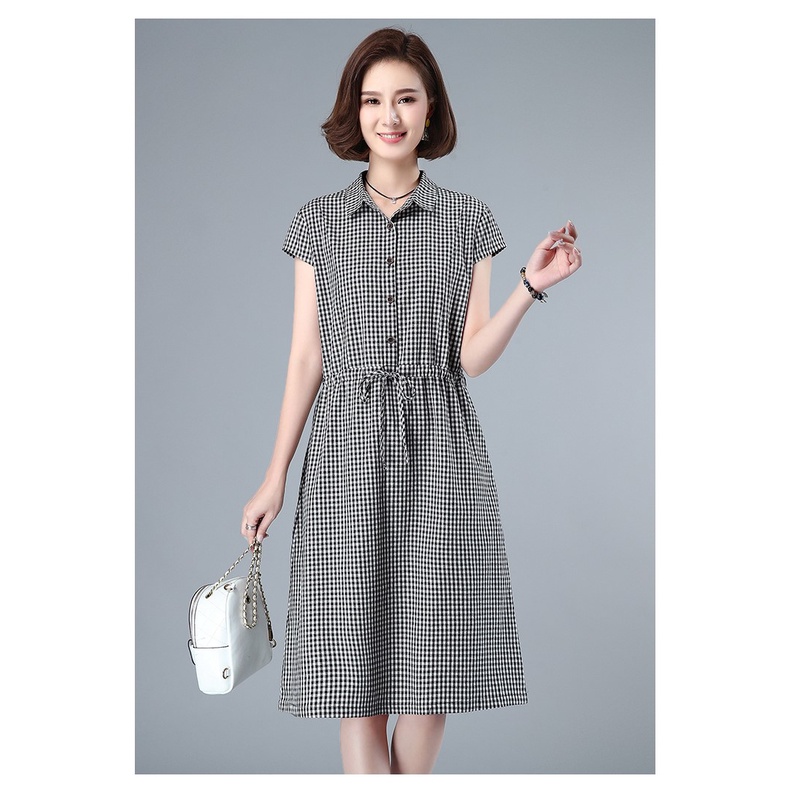 {Ảnh Thật} Váy nữ kẻ caro rút eo, chất vải thô đũi mềm mát, thời trang cho phái nữ DA73