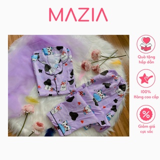 Đồ ngủ nữ mùa thu đông Pijama dễ thương áo cộc quần dài màu tím hình bò MAZIA CD0003
