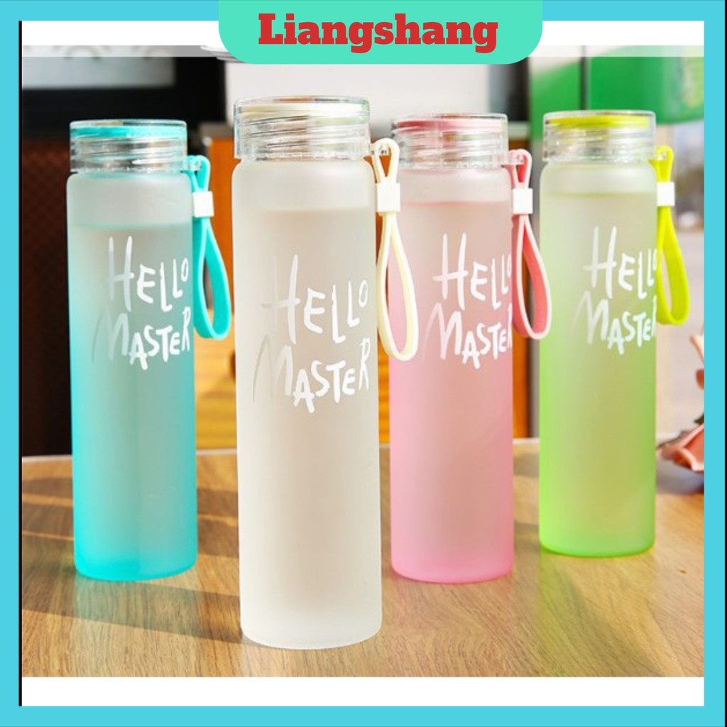 Bình Nước Thủy Tinh Dung Tích 450ml Hello MasterFREESHIPBình Đựng Nước Có Dây Xách