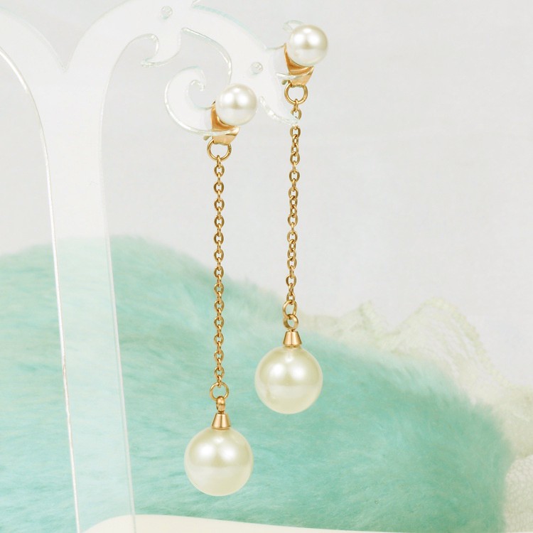 Bông Tai Chuỗi Dài Ti-tan Không đen TT 0211