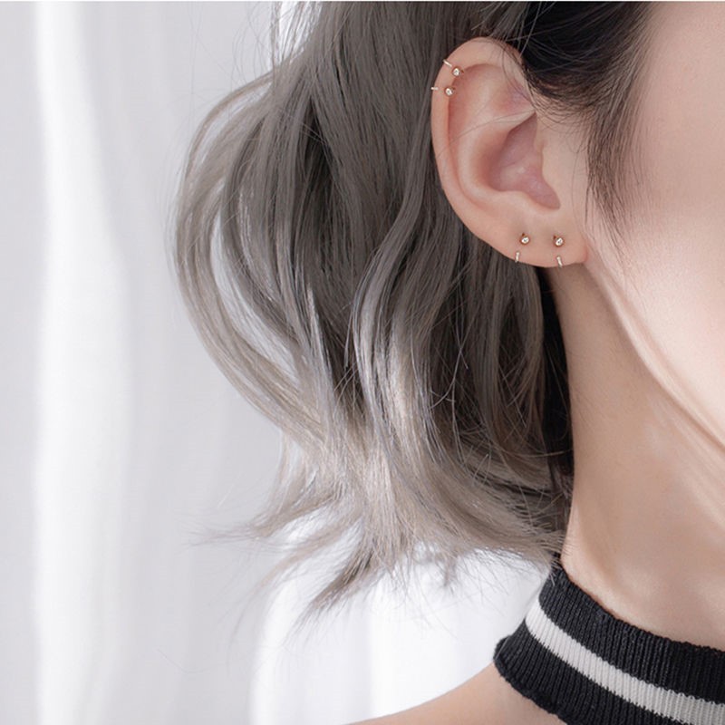 Khuyên kẹp vành tai bạc đính hạt tròn nhỏ đơn giản không gây dị ứng thời trang cho nữ