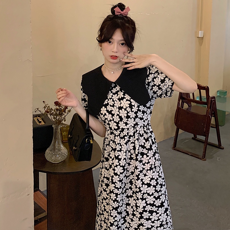 Đầm SUXI thiết kế dáng dài tay ngắn cổ búp bê rộng thời trang mùa hè cho nữ