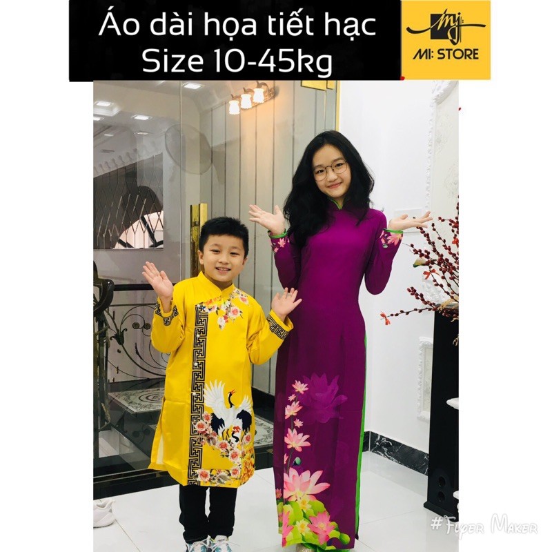 áo dài bé trai họa tiết hạc hoa