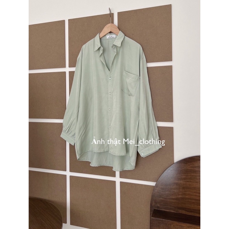 Áo sơmi trơn Hàn Quốc dáng rộng tay bồng basic