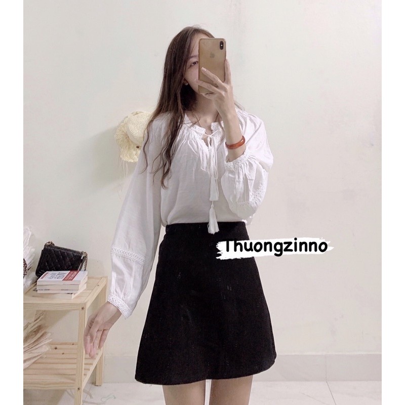 [Ảnh thật/Video] Áo Sơ Mi Chuông Tiểu Thư Thiết Kế Dây Cổ Siêu Xinh ( ảnh chụp chật kèm video)