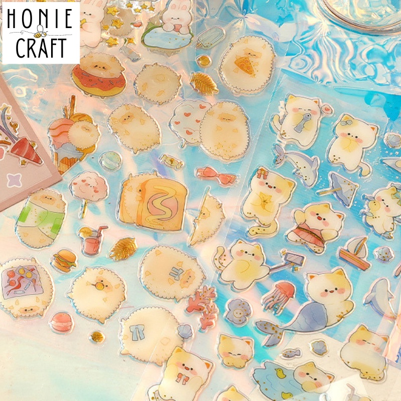 Sticker phủ keo Epoxy 3D lấp lánh Hình dán nổi thú cưng trong suốt dễ thương