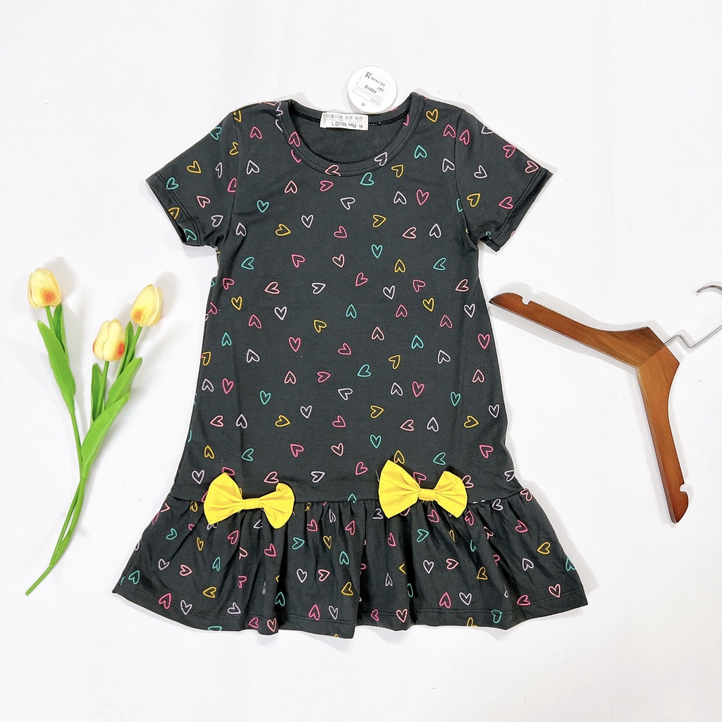 Váy bé gái cotton Hàn dáng xuông đuôi cá gắn 2 nơ XHN916