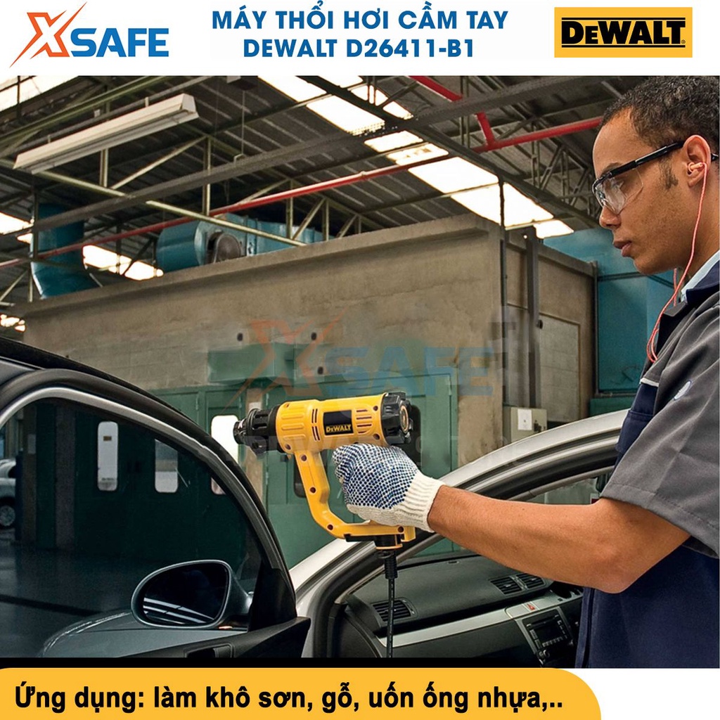 Máy khò màng co DEWALT D26411-B1 1800W, có nút điều chỉnh nhiệt độ 50-600°C,kèm 2 đầu ống tròn và dẹp[CHÍNH HÃNG][XSAFE]