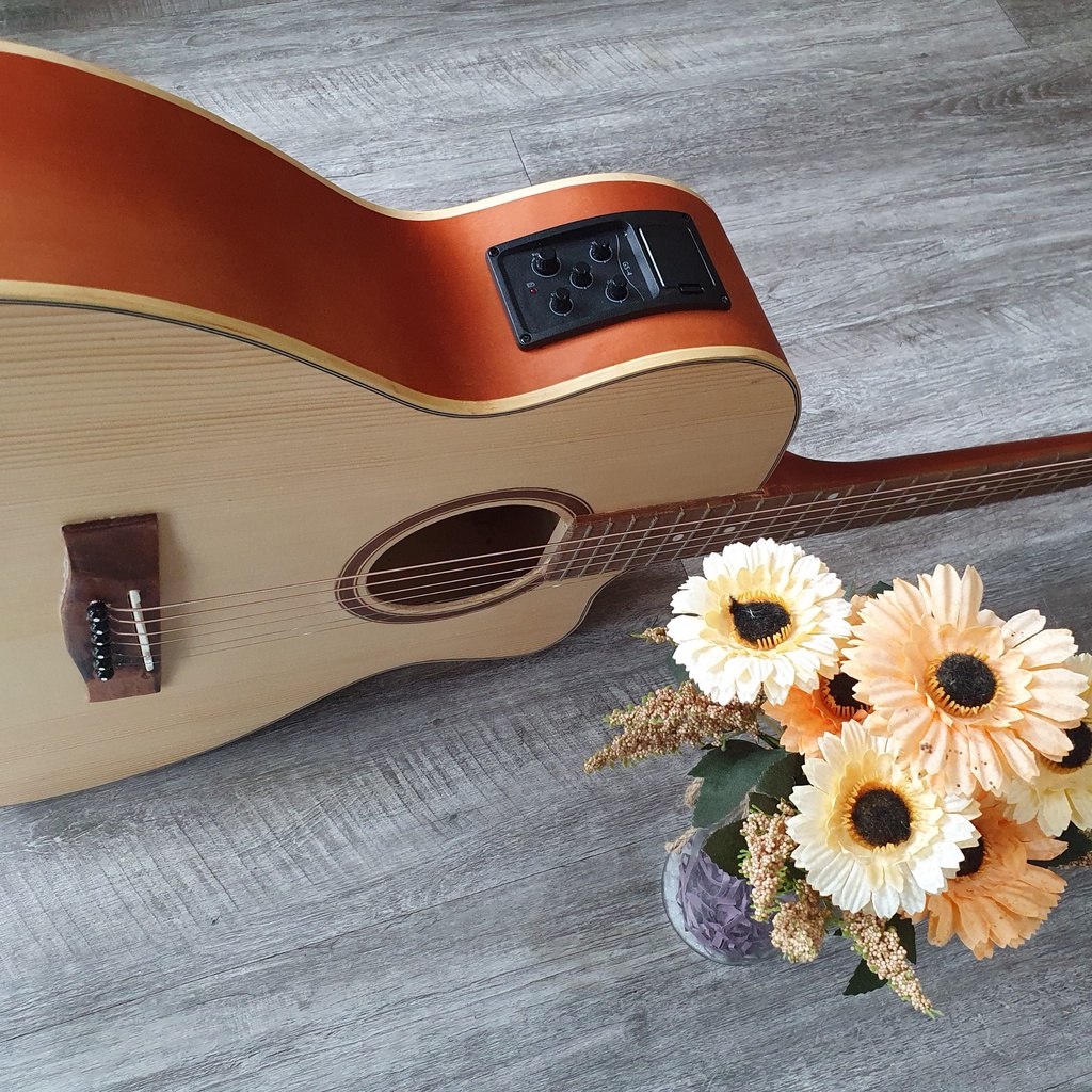 Đàn guitar acoustic mini 3/4 gắn EQ ra loa - Đàn gọn nhẹ âm vang sáng  - Tặng phụ kiện và bao da