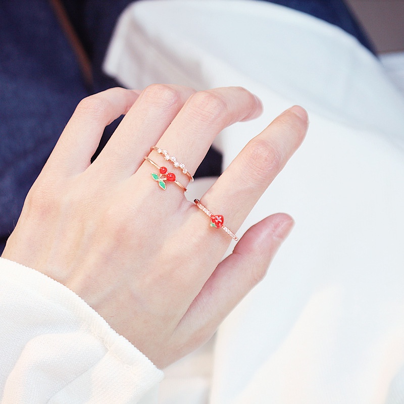 Nhẫn Hở Họa Tiết Quả Dâu Tây/Cherry Đơn Giản Dễ Thương Có Thể Điều Chỉnh