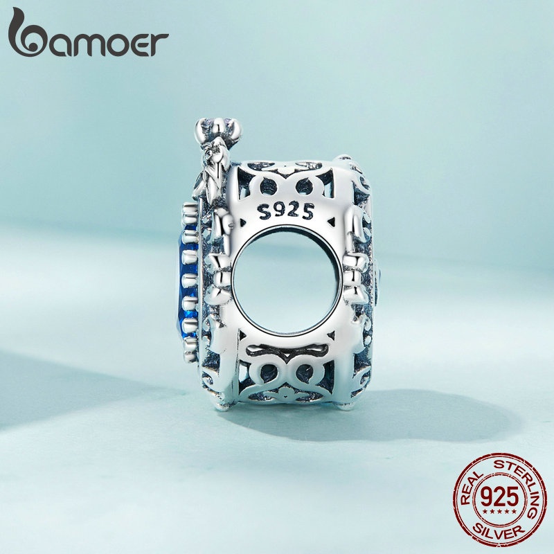 Hạt xỏ BAMOER bằng bạc 925 đính đá sapphire giả trang trí đồ trang sức thời trang