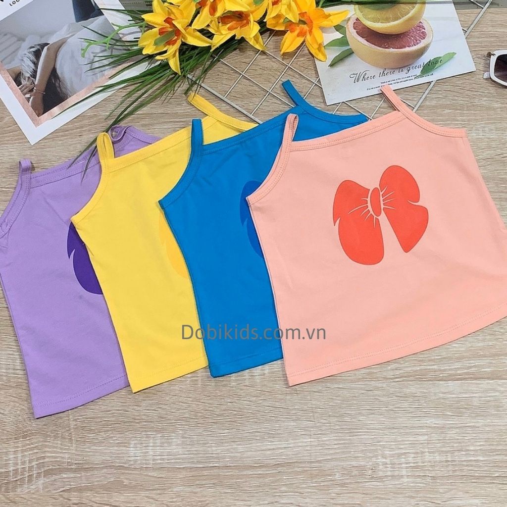 Áo 2 dây bé gái Dobikids thun cotton đẹp loại 1 co giãn mềm mát cho bé 9-25kg