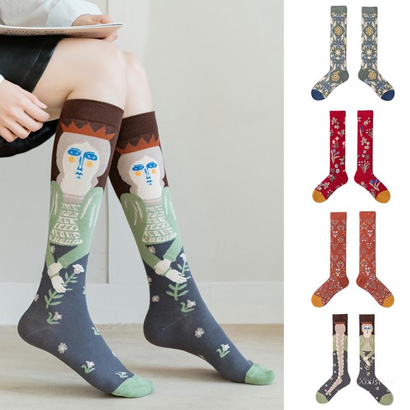 XIXI 1 đôi vớ họa tiết hoa trừu tượng thời trang Hàn Quốc cho nữ