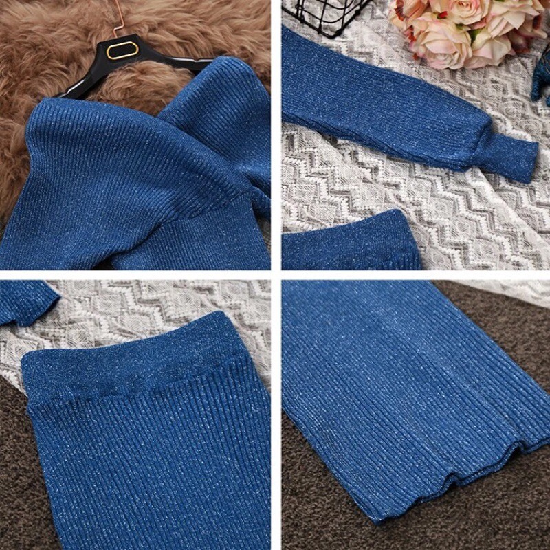 Sét váy+áo len 2 chi tiết ánh kim hàng quảng châu cao cấp