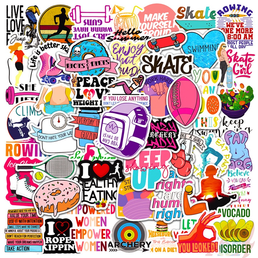 Bộ 100 Cái ❉ Sticker Dán Trang Trí Tập GYM Độc Đáo Sáng Tạo ❉ Sticker Dán Tường Chống Thấm Nước Họa Tiết Doodle Hợp Thời Trang