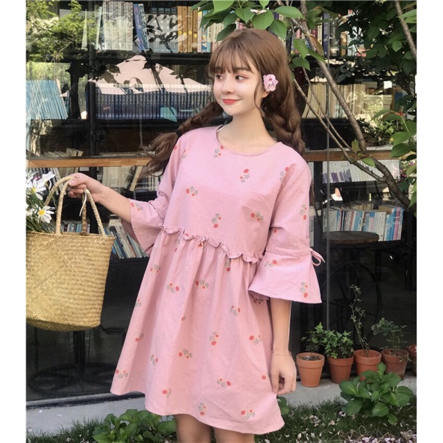 váy ulzzang đầm babydoll hoa váy nữ đẹp bbd trắng vàng hồng kiểu Hàn Quốc dáng rộng | BigBuy360 - bigbuy360.vn