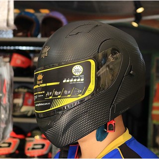 Mũ bảo hiểm Fullface Lật hàm 2 kính Royal M179 đen nhám vân Carbon