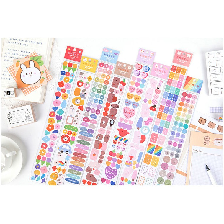 Sticker dán hình gấu, mặt cười, thứ ngày