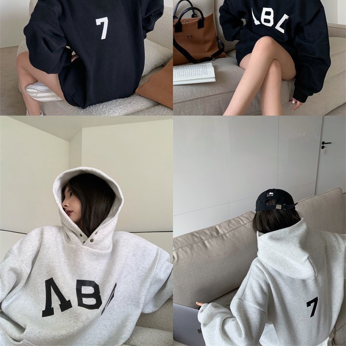 COZOK Áo Hoodie tay dài form rộng theo phong cách retro Hàn Quốc