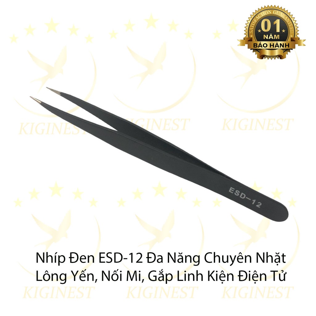 Nhíp  Đen ESD-12 cao cấp tặng khách nhặt lông yến, nối mi, gắp linh kiện