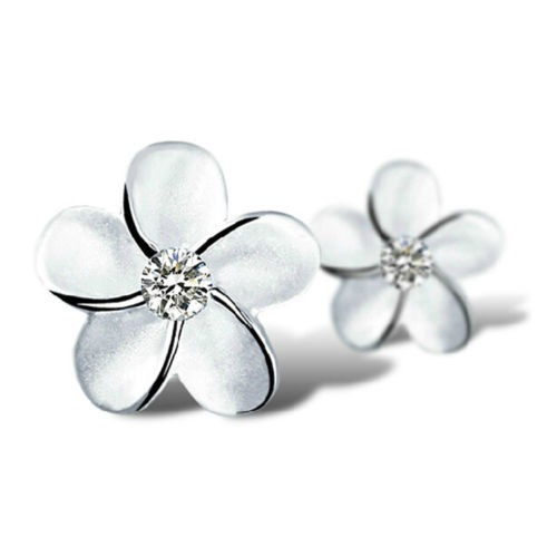 Hoa tai mạ bạc hình bông đính đá lấp lánh thời trang