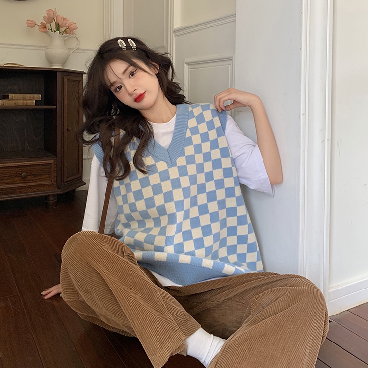 Áo Sweater Dệt Kim Kẻ Sọc Caro Trẻ Trung Thời Trang Xuân Thu Phong Cách Nhật Bản Cho Nữ