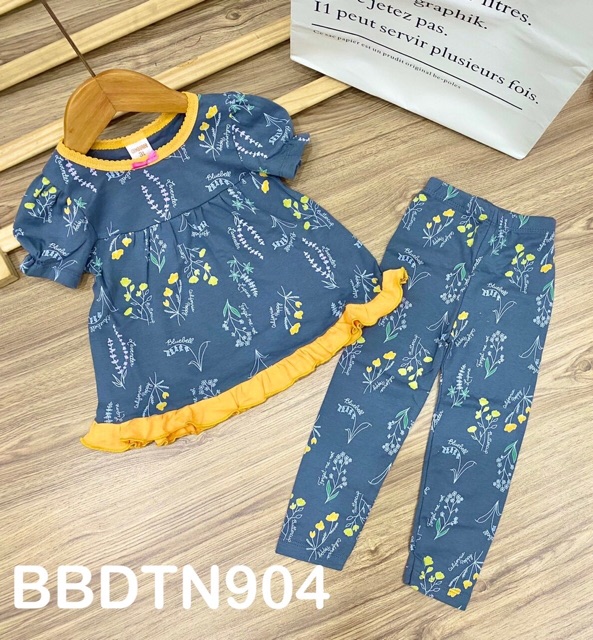 Bộ quần áo trẻ em tay ngắn quần dài dáng babydoll thun borip xuất khẩu cho bé gái