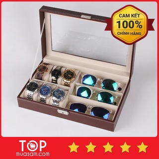 Hộp đựng đồng hồ kính mắt 🔥 Hộp 6 đồng hồ 3 kính mắt bằng da màu đen cao cấp