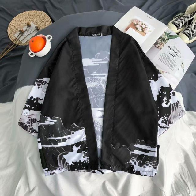 Áo Khoác Cardigan Chống Nắng Dáng Rộng In Hình Rồng Phong Cách Trung Hoa 2 Màu Tùy Chọn Cho Nam Nữ Size M-2Xl