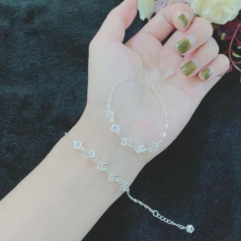 Lắc Tay Bạc ❤️FREESHIP❤️ Lắc Tay Nữ Chuỗi Lập Phương