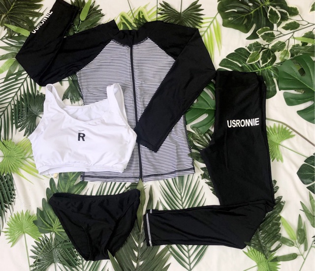 Set đồ bơi dài tay quần dài cạp cao áo khoác sọc ngang | BigBuy360 - bigbuy360.vn