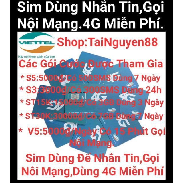 Sim 4G Viettel.Dùng Để Nhắn Tin,Gọi Nội Mạng,Lên 4G Miễn Phí.