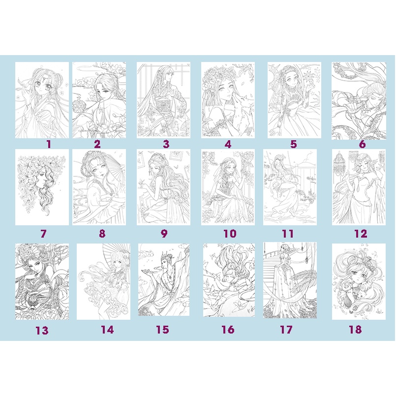 Tranh tô màu Anime khổ A5 tự chọn