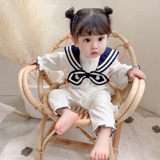 Bộ Áo Liền Quần Vải Cotton Phong Cách Thủy Thủ Thời Trang Mùa Thu Dành Cho Bé Gái