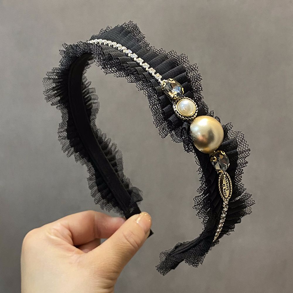 Băng Đô Cài Tóc Vải Lưới Đính Ngọc Trai Phong Cách Hàn Quốc Cổ Điển Cho Nữ