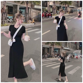 Đầm Body Dài May Lưng Xẻ Tà JOLIE Nữ [FREESHIP] 🌸 Váy thiết kế dáng ôm cộc tay bánh bèo tiểu thư kiểu hàn quốc đẹp 🌸