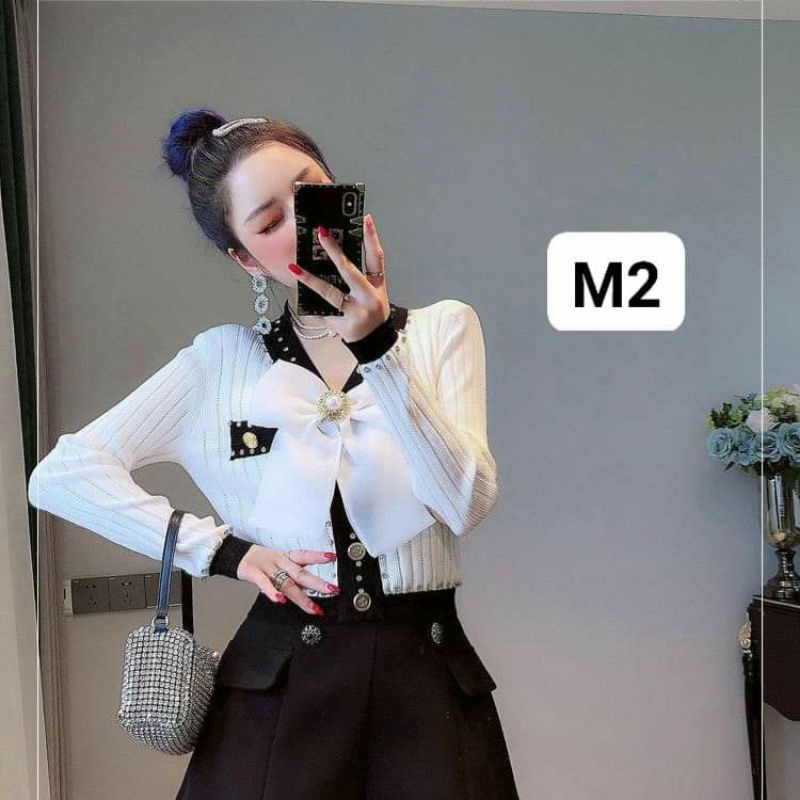 Áo len ⚠ BIGSIZE ⚠  Áo len nơ đính cúc ngọc xinh xắn hàng quảng châu