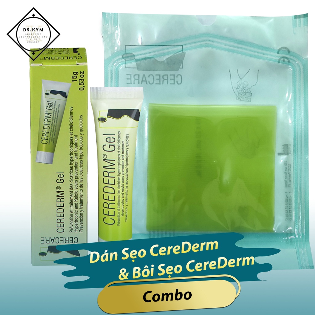 Combo miếng silicone tự dính Cerederm 10*20cm và Cerederm Gel 15g CERECARE SAS, Pháp