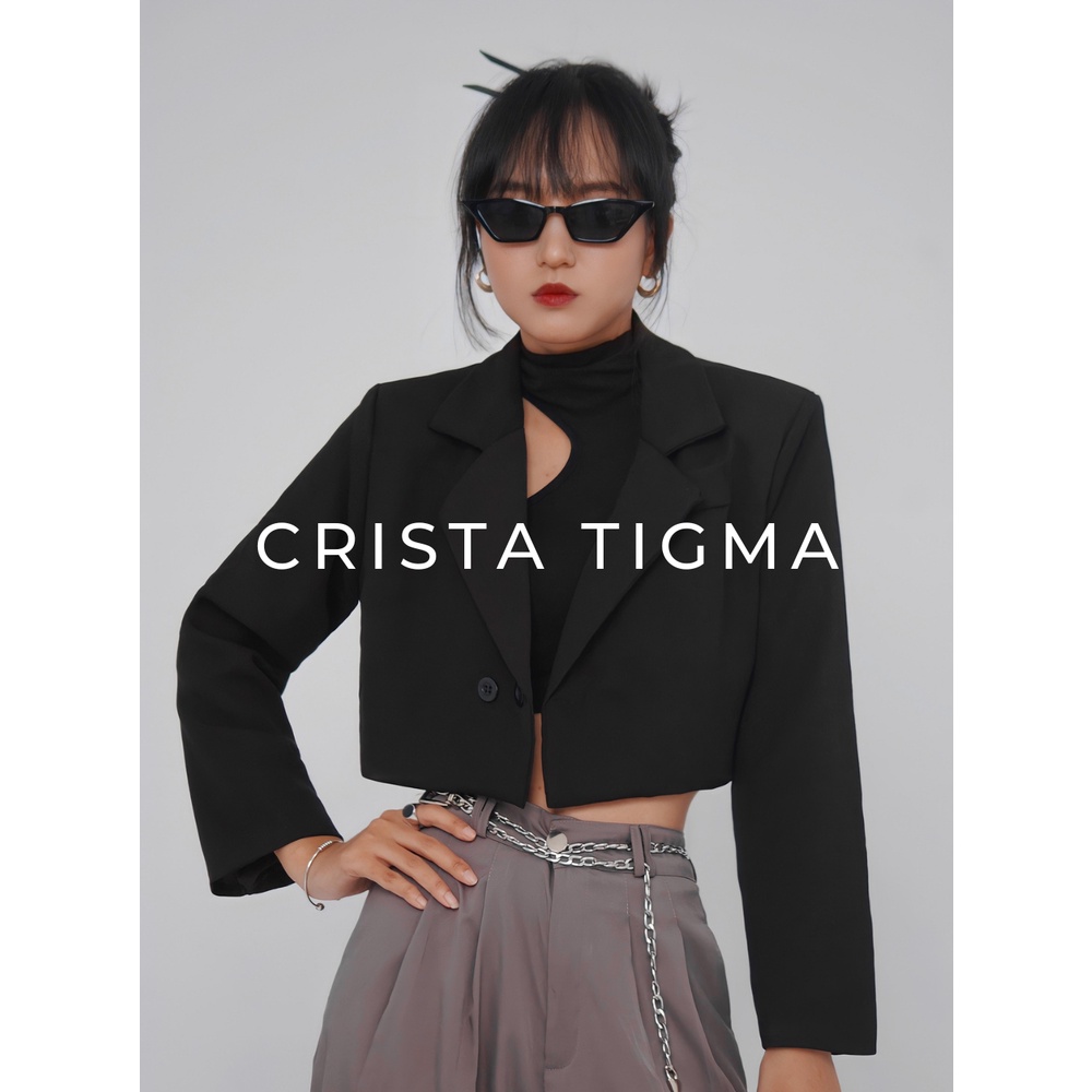 Vest croptop nữ 2 lớp Crista Tigma dài tay có độn vai