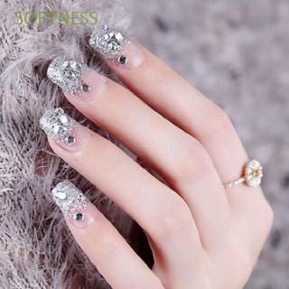 Móng tay giả hình vuông đính đá pha lê kèm keo dán dành cho cô dâu