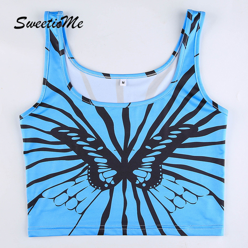 Áo Croptop Sát Nách In Hình Bướm Phối Màu Tương Phản Quyến Rũ Cho Nữ 2021 | BigBuy360 - bigbuy360.vn