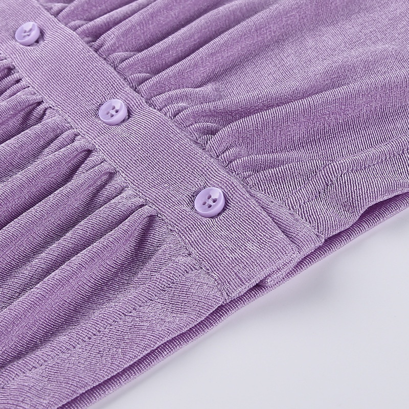 Áo sơ mi croptop tay loe xếp ly, Áo sơ mi kiểu (Xanh bơ - Tím - Đen)