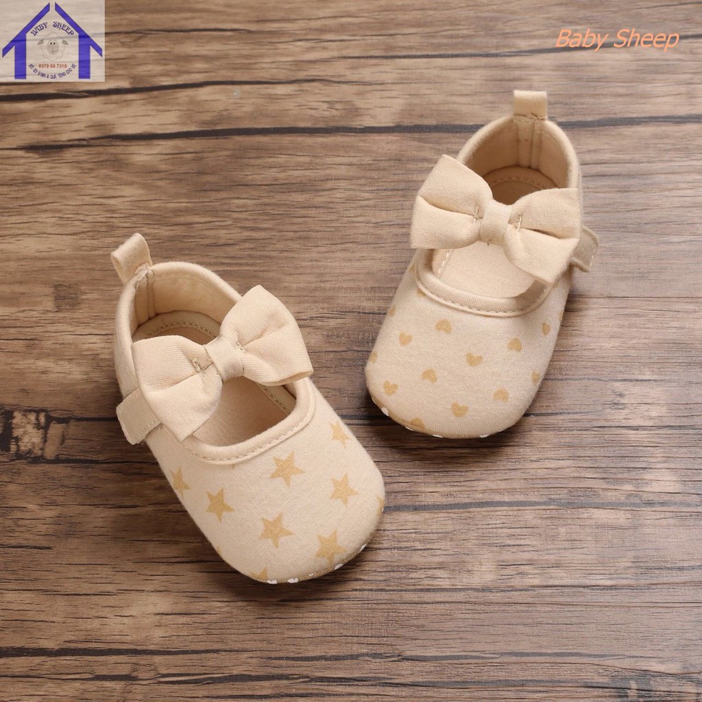 Giày tập đi cho bé 0-18 tháng tuổi chống trơn trượt đính nơ cho bé gái ORGANIC cotton hữu cơ tự nhiên hàng siêu xinh