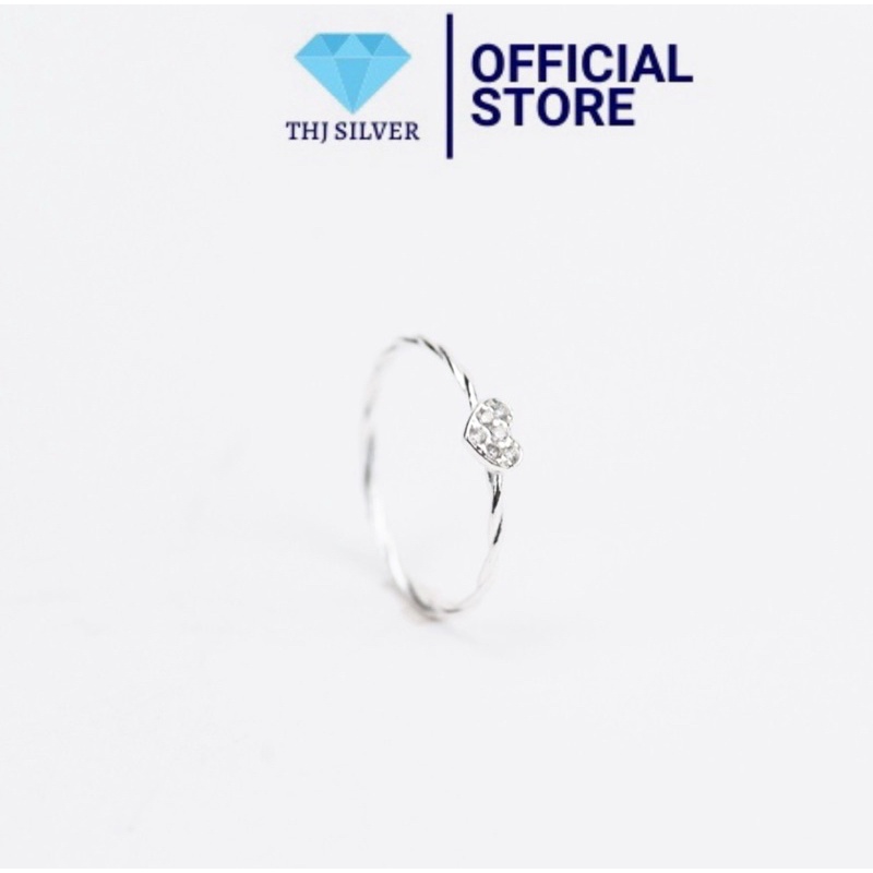 Nhẫn nữ THJ - Nhẫn xoắn tim đính đá nhẹ nhàng chuẩn bạc ta