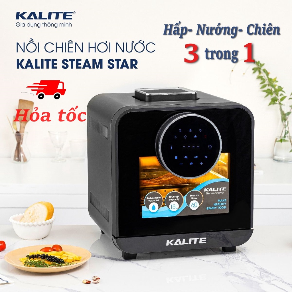 Nồi chiên không dầu kết hợp hấp hơi nước 15L Kalite Steam Star 1500W hiện đại mạnh mẽ