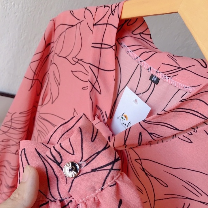 Áo sơ mi nữ công sở lụa tay phồng thắt nơ hàng thiết kế ALALA phong cách Hàn Quốc