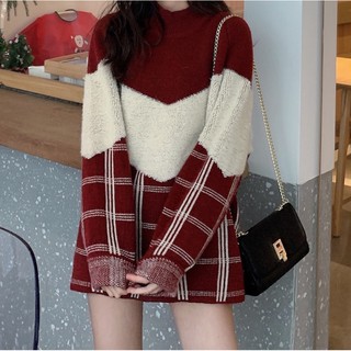 Áo Len Lông Cừu Phối Caro