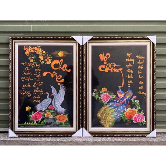 Combo 2 tranh cha mẹ và vợ chồng thêu sẵn