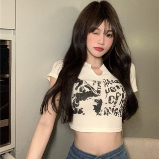 Áo Croptop Tay Ngắn Cổ Chữ V Thời Trang Cho Nữ